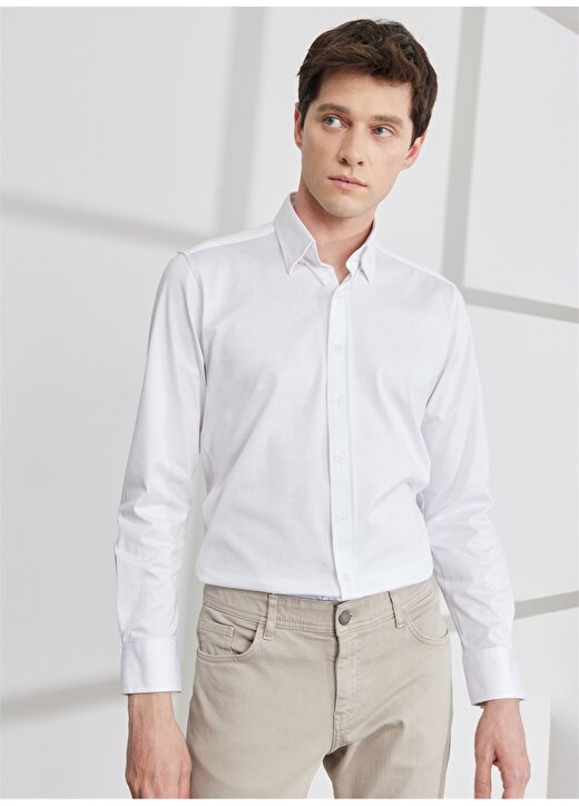 Altınyıldız Classics Slim Fit Düğmeli Yaka Beyaz Erkek Gömlek 4A2023200024 1