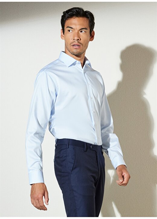 Brooks Brothers Comfort Fit Klasik Yaka Mavi - Beyaz Erkek Gömlek BBSP23MSH042 4