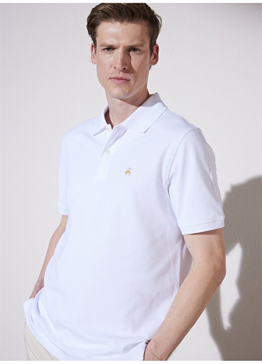 Brooks Brothers Klasik Yaka Beyaz Erkek T-Shirt BBSP23MTS034 1