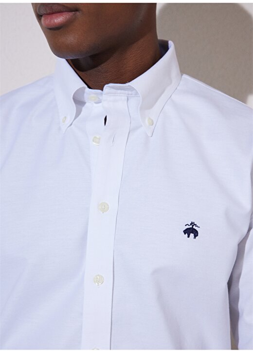 Brooks Brothers Slim Fit Klasik Yaka Beyaz Erkek Gömlek BBSP23MSH092 4
