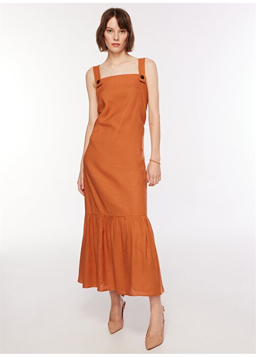 Brooks Brothers Kare Yaka Tarçın Standart Kadın Elbise BBSP23FDR020 1