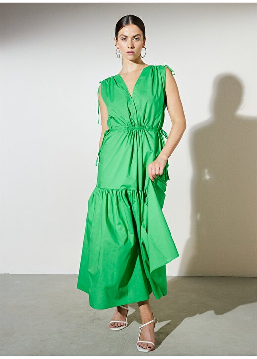 Brooks Brothers Yeşil Kadın V Yaka Kolsuz Elbise BBSP23FDR017 2