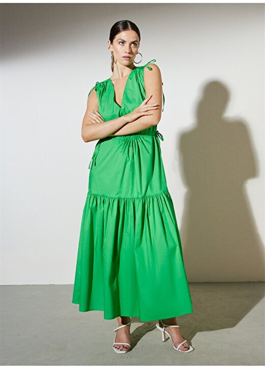 Brooks Brothers Yeşil Kadın V Yaka Kolsuz Elbise BBSP23FDR017 4
