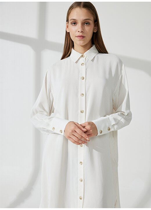Brooks Brothers Gömlek Yaka Bej Standart Kadın Elbise BBSP23FDR001 1