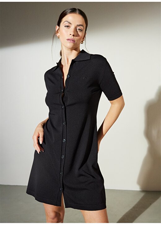 Brooks Brothers Gömlek Yaka Siyah Standart Kadın Elbise BBSP23FKD002 1