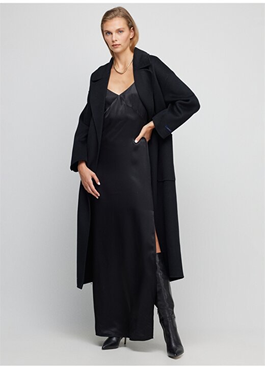 Brooks Brothers V Yaka Siyah Standart Kadın Elbise BBSP23FDR022 2