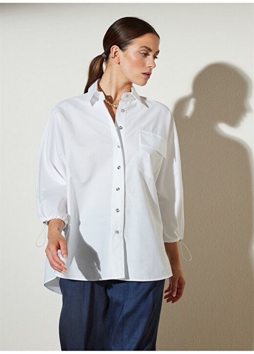 Brooks Brothers Normal Gömlek Yaka Beyaz Kadın Gömlek BBSP23FSH013 2