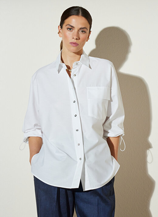 Brooks Brothers Normal Gömlek Yaka Beyaz Kadın Gömlek BBSP23FSH013 3