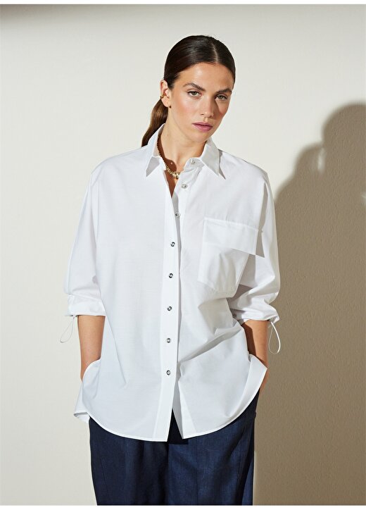 Brooks Brothers Normal Gömlek Yaka Beyaz Kadın Gömlek BBSP23FSH013 4