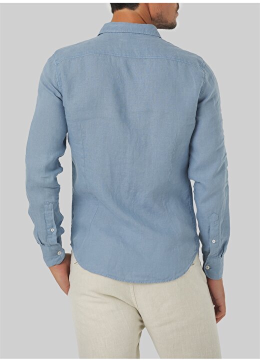 Mr. Mood Standart Düğmeli Yaka Mavi Erkek Gömlek Mr Linen Shirt 2
