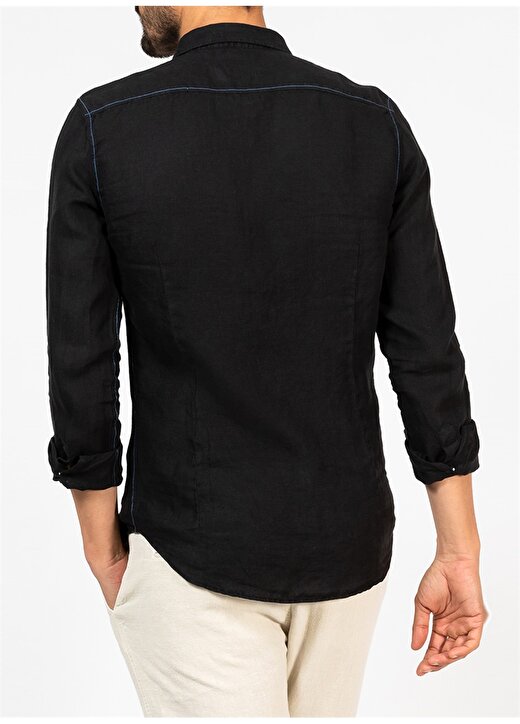 Mr. Mood Standart Düğmeli Yaka Siyah Erkek Gömlek Mr Linen Shirt 2