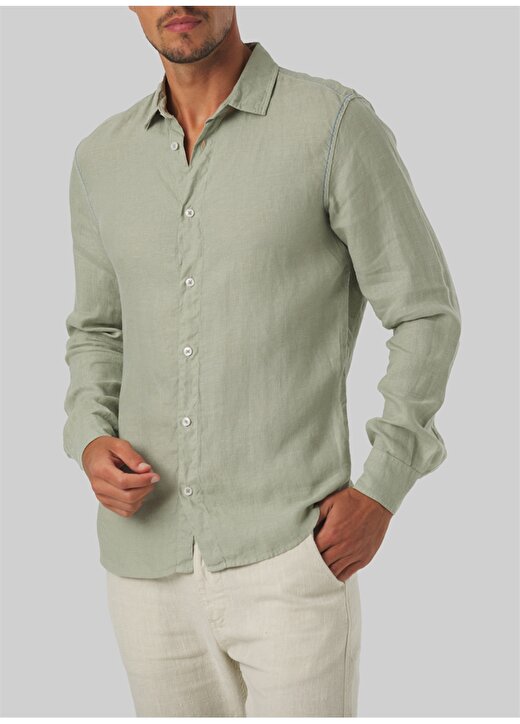 Mr. Mood Standart Düğmeli Yaka Açık Haki Erkek Gömlek Mr Linen Shirt 1