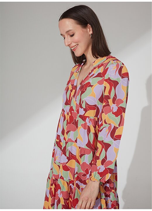 People By Fabrika Çok Renkli Kadın Diz Üstü Desenli Elbise ADNC4 2