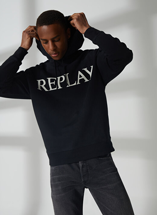 Replay Kapüşon Yaka Siyah Erkek Sweatshırt M652900022890P Sweatshirts RELAXED 1