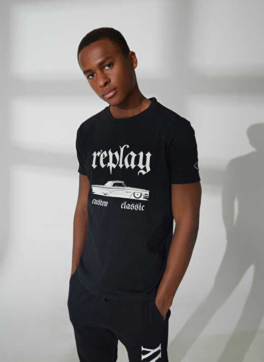 Replay Bisiklet Yaka Düz Siyah Erkek T-Shirt M648000022662G T-Shirts REGULAR 1