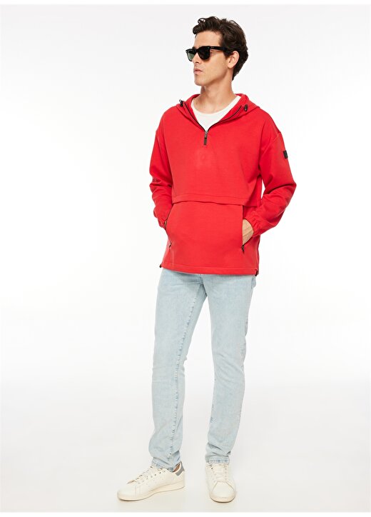 Fabrika Sports Kırmızı Düz Erkek Kapüşonlu Loose Fit Sweatshirt FS3WM-SWT258 2
