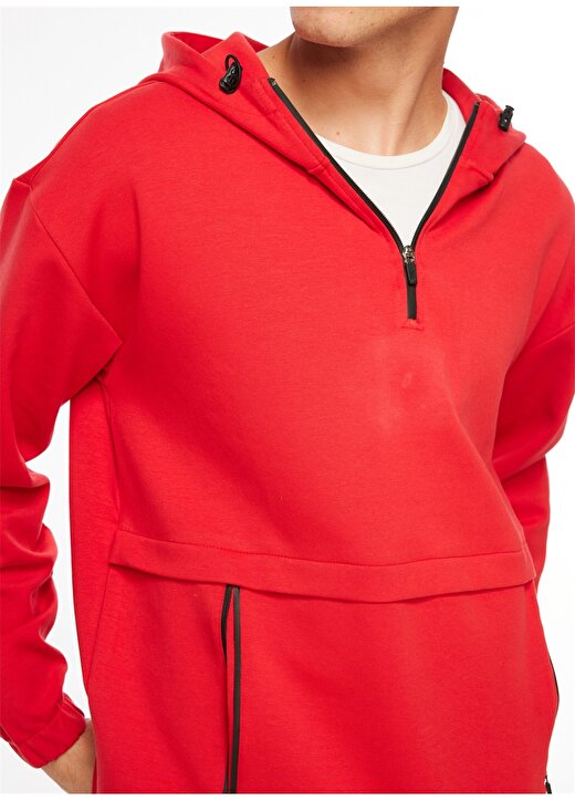 Fabrika Sports Kırmızı Düz Erkek Kapüşonlu Loose Fit Sweatshirt FS3WM-SWT258 4