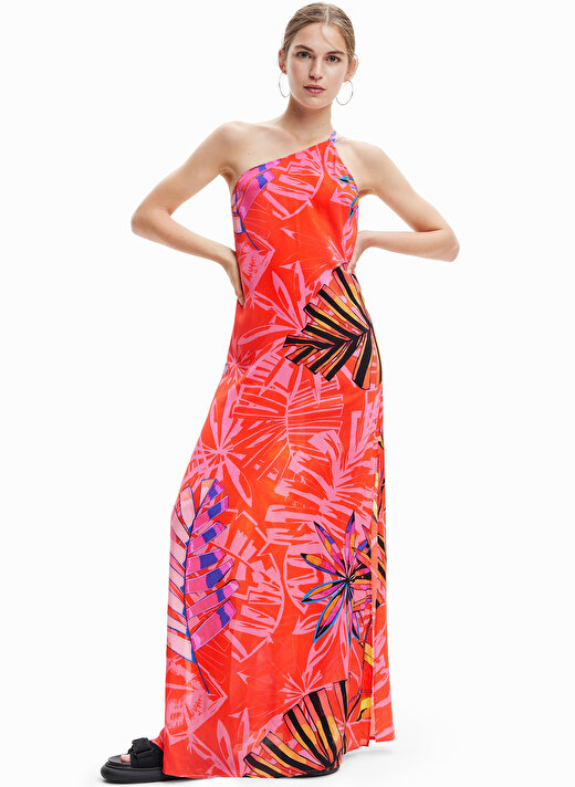Desigual Turuncu Kadın Uzun Plaj Elbisesi 23SWMW03 1