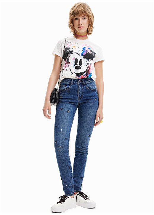 Desigual Mickey Mouse Baskılı Beyaz Kadın T-Shirt 1