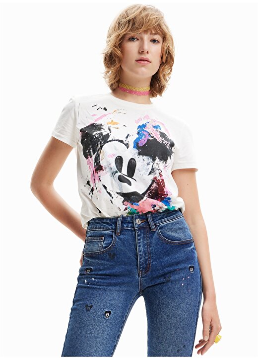 Desigual Mickey Mouse Baskılı Beyaz Kadın T-Shirt 2