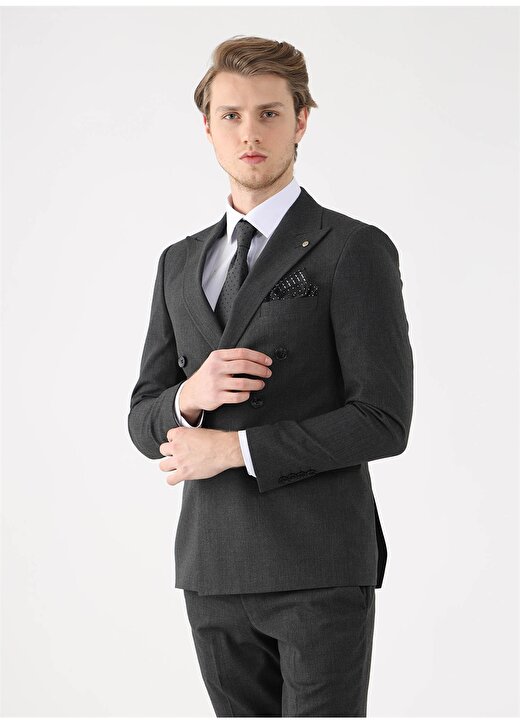 Dufy Standart Bel Slim Fit Antrasit Erkek Takım Elbise DU1224203009 1