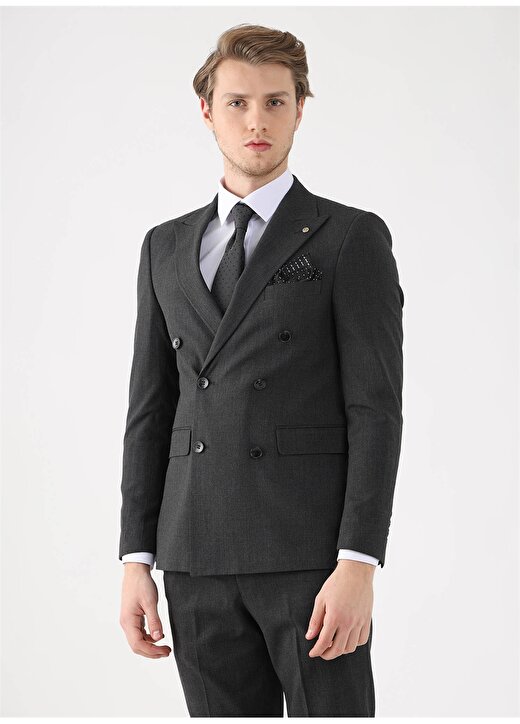 Dufy Standart Bel Slim Fit Antrasit Erkek Takım Elbise DU1224203009 2