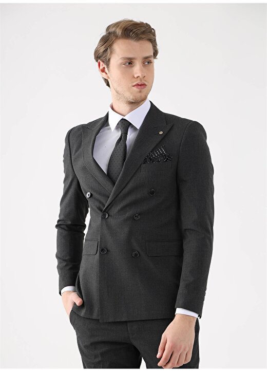 Dufy Standart Bel Slim Fit Antrasit Erkek Takım Elbise DU1224203009 3