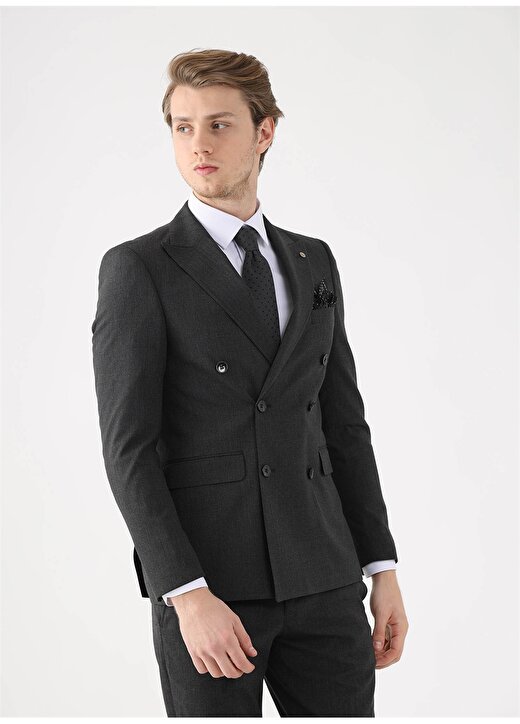 Dufy Standart Bel Slim Fit Antrasit Erkek Takım Elbise DU1224203009 4