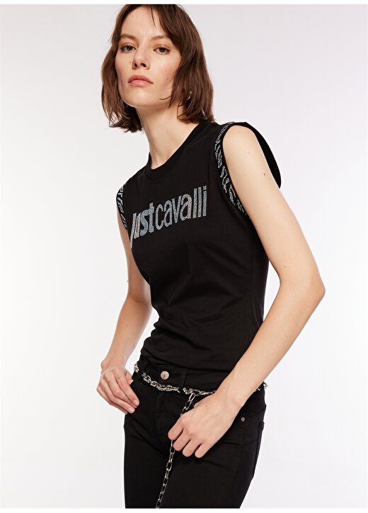 Just Cavalli Bisiklet Yaka Baskılı Siyah Kadın T-Shirt 74PBHE02 1