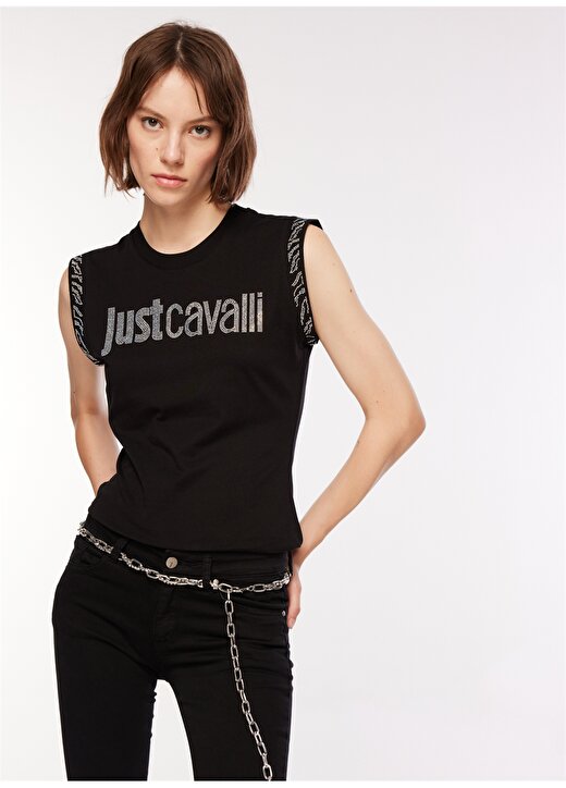 Just Cavalli Bisiklet Yaka Baskılı Siyah Kadın T-Shirt 74PBHE02 2