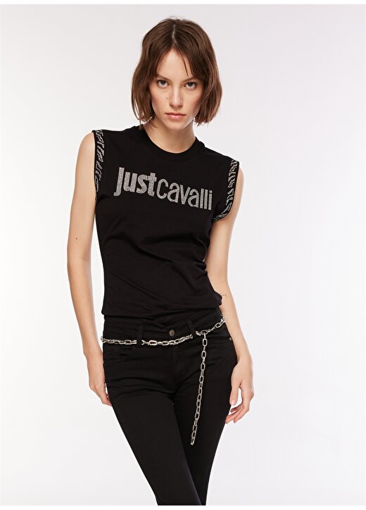 Just Cavalli Bisiklet Yaka Baskılı Siyah Kadın T-Shirt 74PBHE02 3