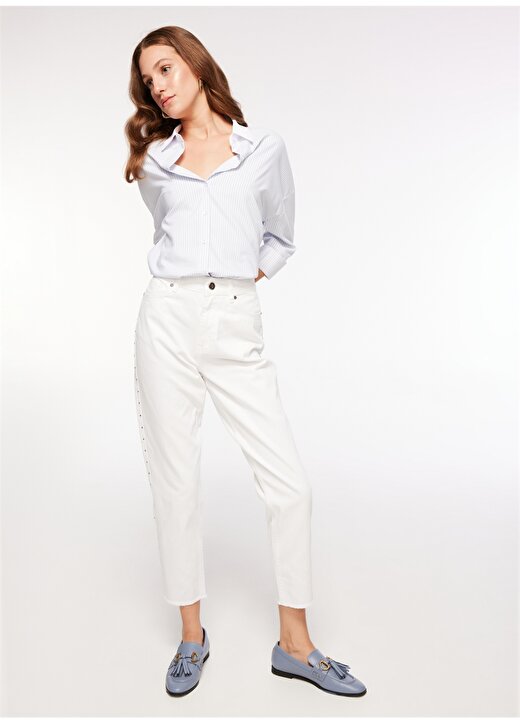 Fabrika Yüksek Bel Normal Paça Mom Fit Beyaz Kadın Denim Pantolon F3WL-PNT39 1