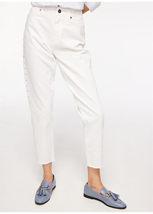 Fabrika Yüksek Bel Normal Paça Mom Fit Beyaz Kadın Denim Pantolon F3WL-PNT39 3