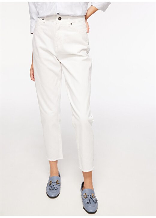 Fabrika Yüksek Bel Normal Paça Mom Fit Beyaz Kadın Denim Pantolon F3WL-PNT39 4