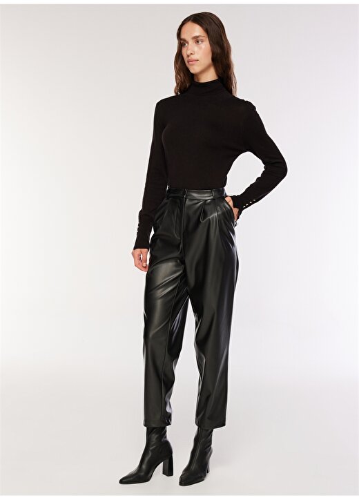 Fabrika Siyah Kadın Deri Görünümlü Pantolon F3WL-PNT10 2