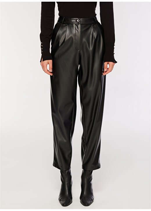 Fabrika Siyah Kadın Deri Görünümlü Pantolon F3WL-PNT10 3