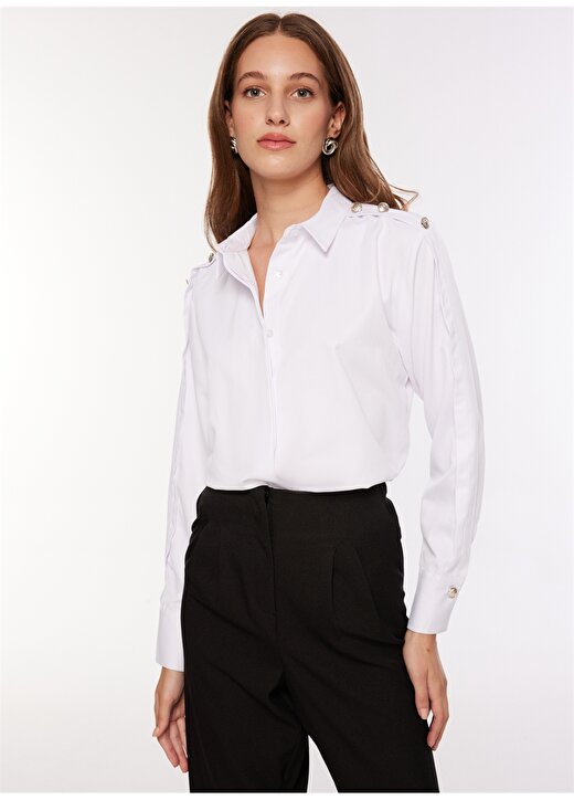 Fabrika Oversize Gömlek Yaka Düz Beyaz Kadın Gömlek F3WL-GML11 2