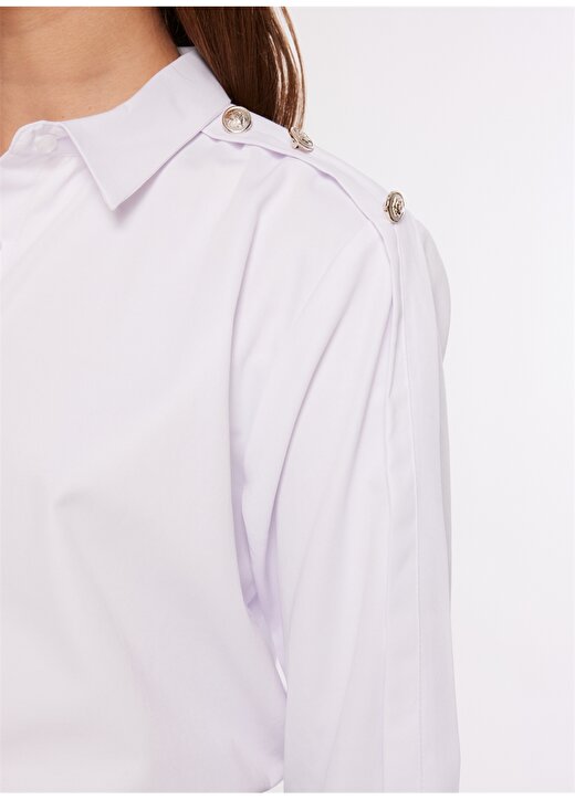 Fabrika Oversize Gömlek Yaka Düz Beyaz Kadın Gömlek F3WL-GML11 4