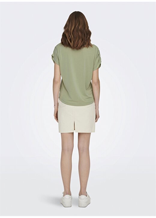 Only O Yaka Baskılı Açık Yeşil Kadın T-Shirt ONLFREE LIFE S/S MODAL REG TOP BOX 3
