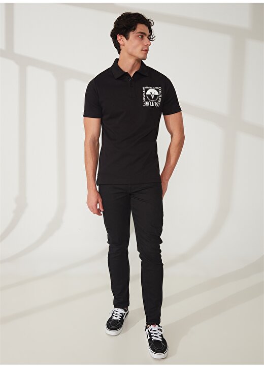 Versace Jeans Couture Siyah Erkek Polo T-Shirt 74GAGT15CJ02O899 2