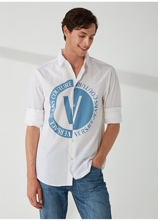 Versace Jeans Couture Slim Fit Gömlek Yaka Beyaz Erkek Gömlek 74GALYR0CN002003 1
