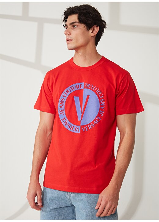 Versace Jeans Couture Bisiklet Yaka Kırmızı Erkek T-Shirt 74GAHI07CJ00I521 1