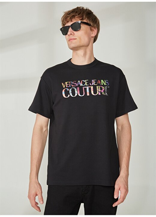 Versace Jeans Couture Bisiklet Yaka Siyah Erkek T-Shirt 74GAHG01CJ01G899 2