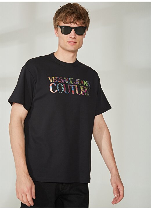 Versace Jeans Couture Bisiklet Yaka Siyah Erkek T-Shirt 74GAHG01CJ01G899 3