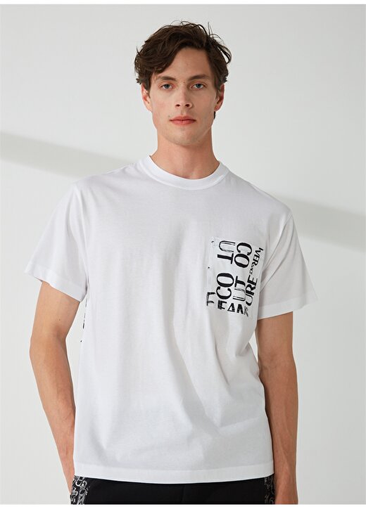 Versace Jeans Couture Bisiklet Yaka Beyaz Erkek T-Shirt 74GAH6R2JS167003 2