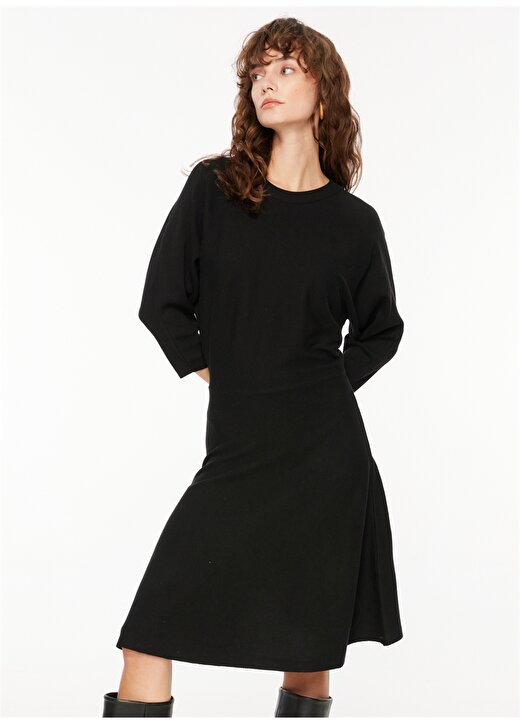 Fabrika Comfort Kayık Yaka Düz Siyah Diz Üstü Kadın Elbise FC3WL-ELB21 1