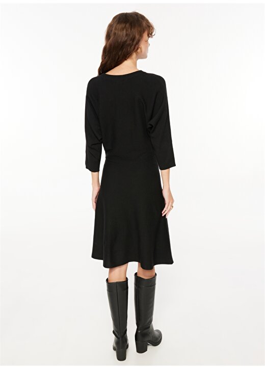 Fabrika Comfort Kayık Yaka Düz Siyah Diz Üstü Kadın Elbise FC3WL-ELB21 4
