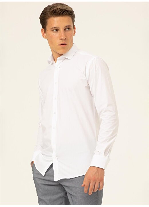 Süvari Slim Fit Klasik Yaka Düz Beyaz Erkek Gömlek GM1007100504 2