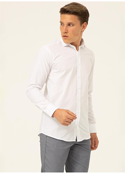 Süvari Slim Fit Klasik Yaka Düz Beyaz Erkek Gömlek GM1007100504 4