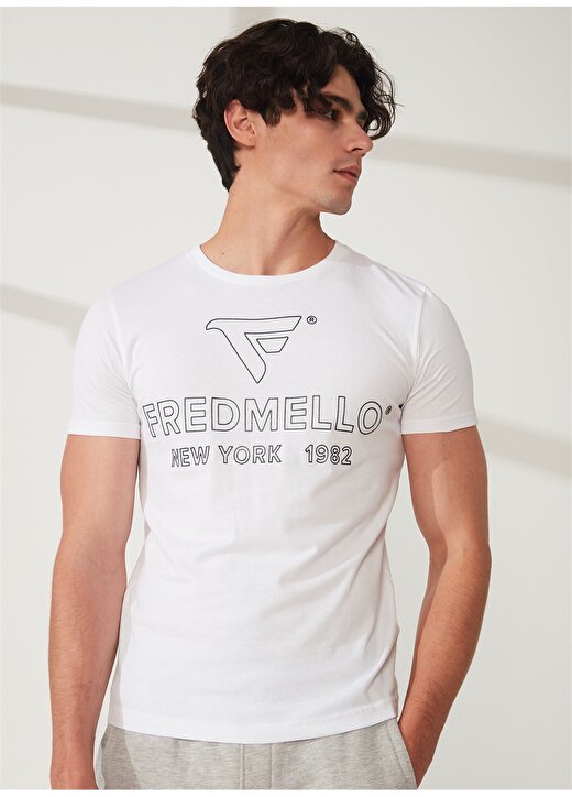 Fred Mello Bisiklet Yaka Beyaz Erkek T-Shirt FM23S01TGWHITE 1